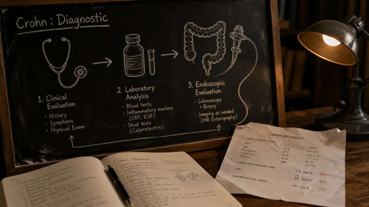 Diagnostiquer la maladie de Crohn : ardoise diagnostic et examens