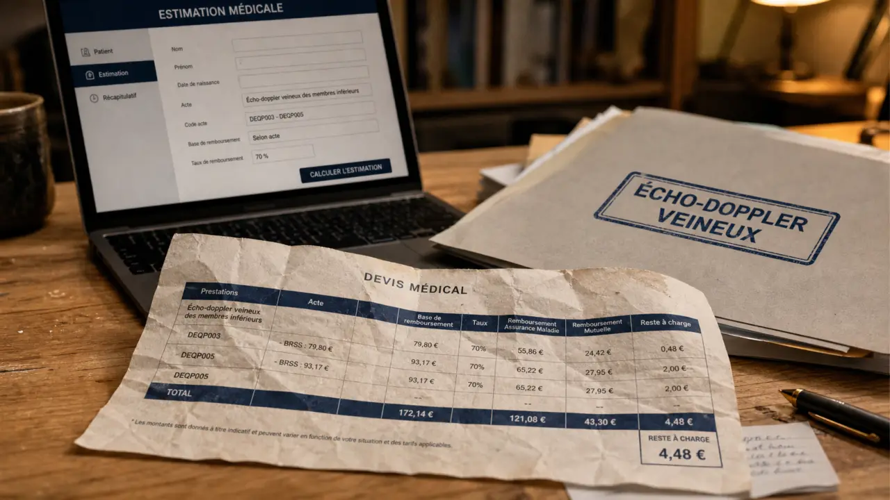 Echo doppler veineux tarif, remboursement 70% et reste à charge