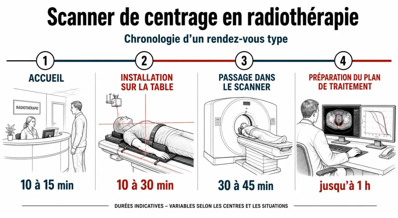 Combien de temps dure un scanner de centrage en radiothérapie : durée et étapes sur une timeline