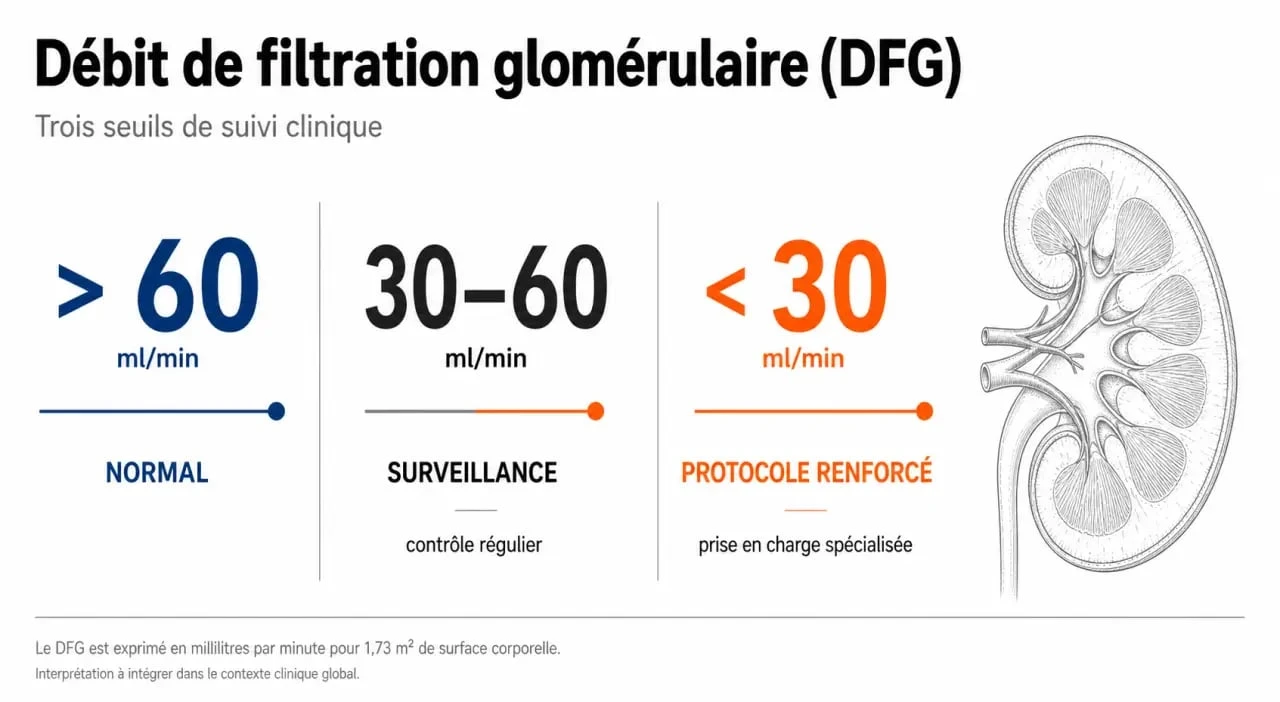 Infographie des seuils de DFG pour la créatinine avant scanner