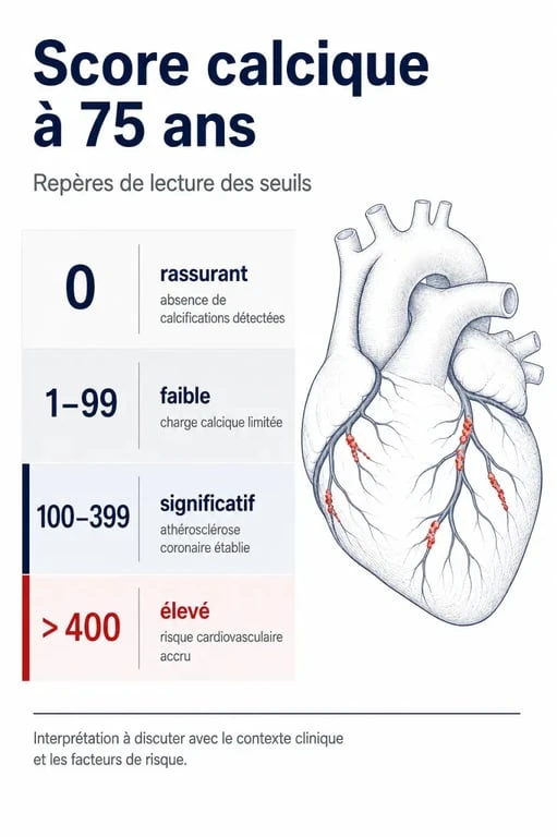 Score calcique à 75 ans : lecture des seuils d’Agatston et interprétation médicale