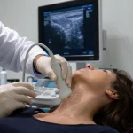 Ponction des nodules thyroidiens : aiguille guidée par échographie