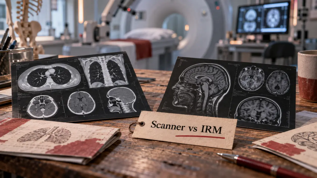 Différence entre scanner et IRM : scanner poumons os, IRM tissus mous