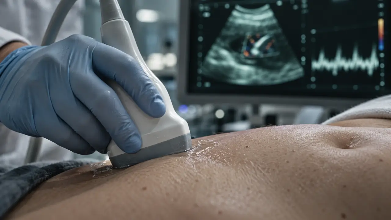 Échographie sans rayons X : sonde et gel sur la peau