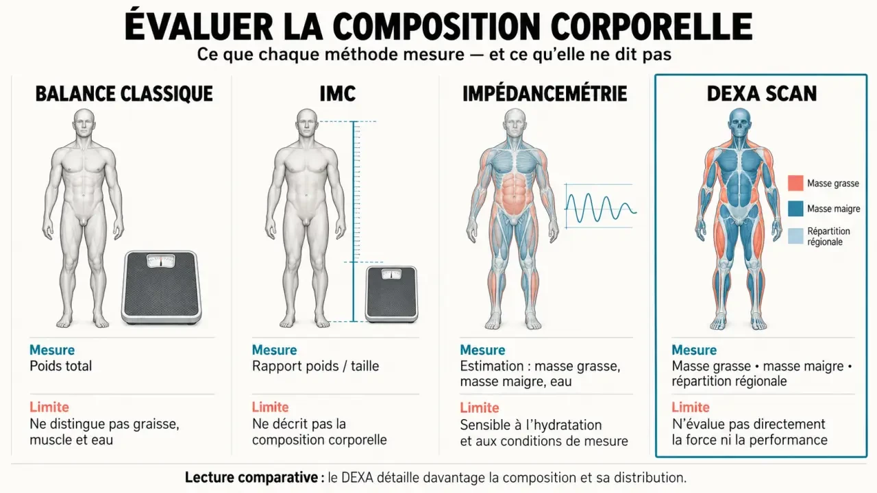 DEXA scan comparé à l’IMC, la balance et l’impédancemétrie pour analyser la composition corporelle