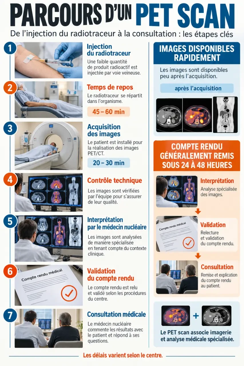 PET scan résultat immédiat : étapes entre les images acquises et le compte rendu médical