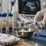 Injection p r p PRP : seringue stérile préparée en cabinet médical
